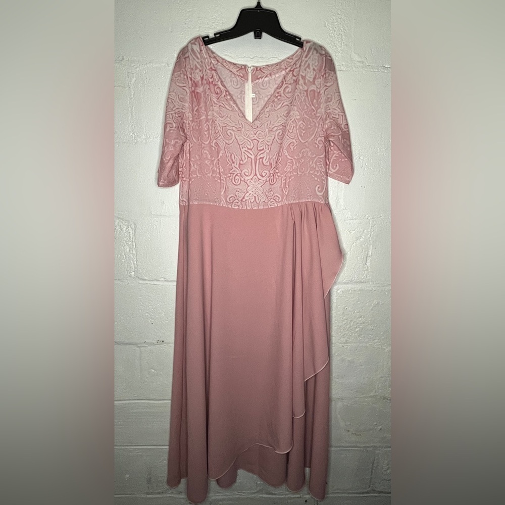 Pink Maxi Dress Short Sleeve Womens Size 14 V Neck Wedding Guest Formal Evening